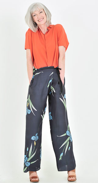 Line-up: Palazzo pants: Coral silk shirt