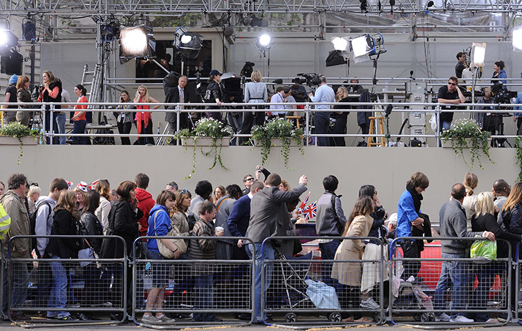 Preparations for wedding: The stand holding the media crew opposite Westminster Abbey