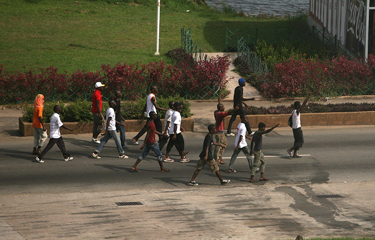 Ivory Coast Abidjan: 2 April: Members of a violent youth militia on the street