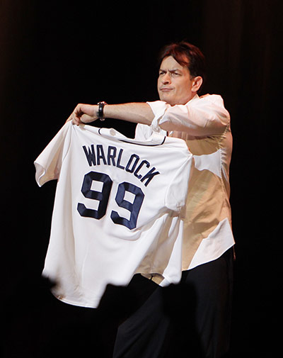 Charlie Sheen's show: Charlie Sheen shows off his Detroit Tigers jersey during his performance 