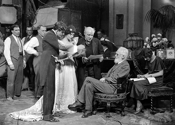 Elstree: Author George Bernard Shaw speaking to actors at Elstree studios