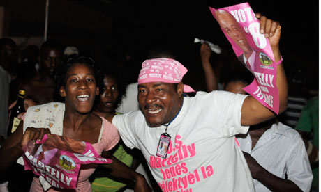 Michel Martelly celebrate his victory in Port-au-Prince