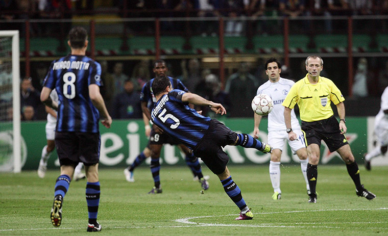 Inter v Schalke: Dejan Stankovic scores after 24 seconds with a fantastic volley