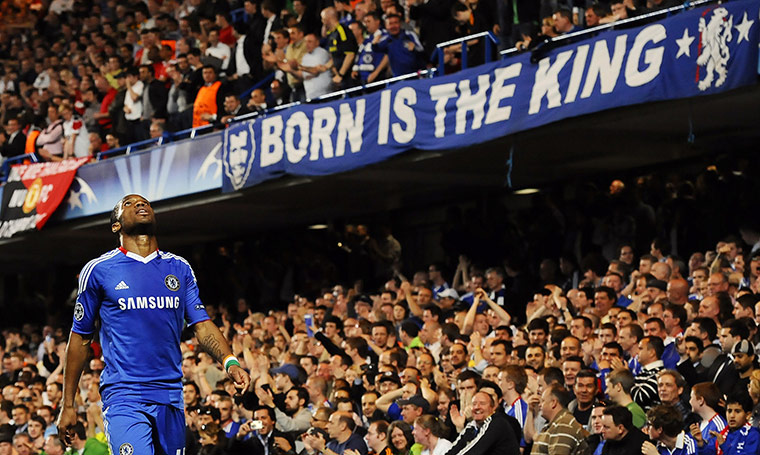 Chelsea v United: Didier Drogba reacts after missing a chance to equalise