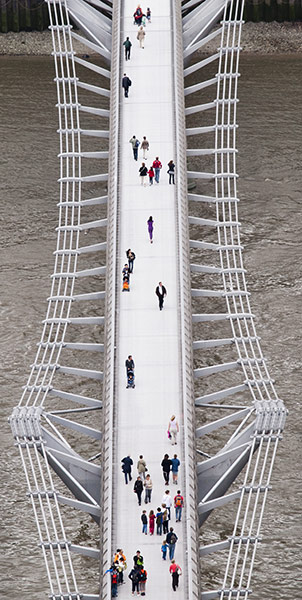 Vantage Point: A view of the Millenium Bridge from St Paul's Cathedral
