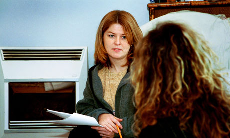 social worker with client