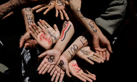 Protesters' hands Yemen