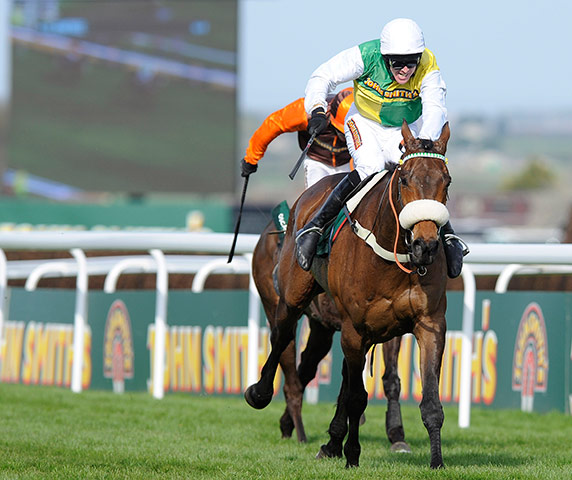 Grand National:  Jason Maguire urges Ballabriggs on down the home straight