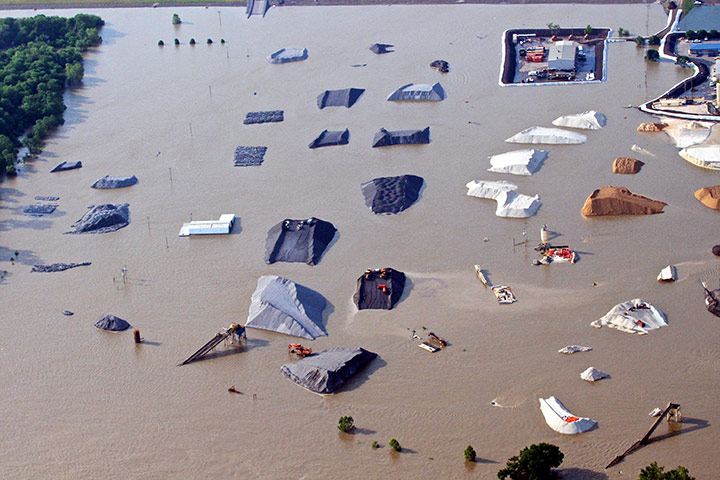 Memphis floods: An industrial facility flooded by the Mississippi River crest