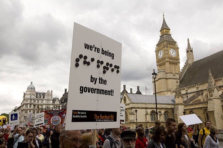 Hardest Hit march: Placards in braille