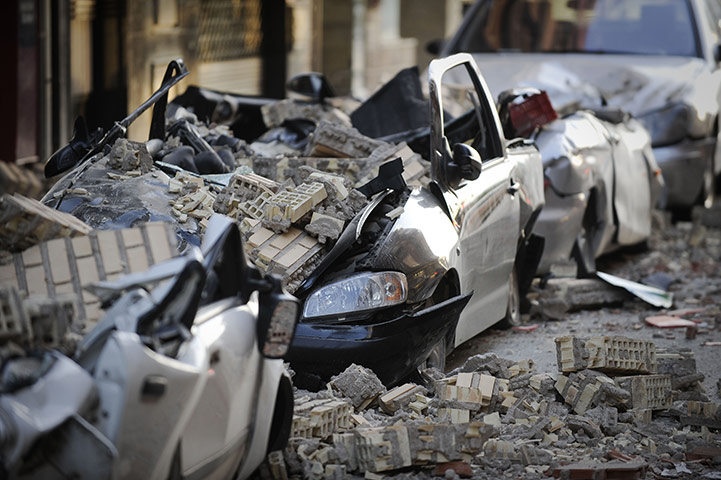 Lorca earthquake: Cars crushed by debris