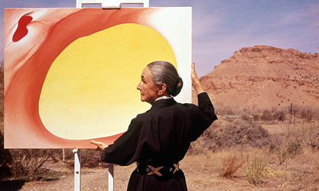 Georgia O'Keeffe With Painting In Desert, NM