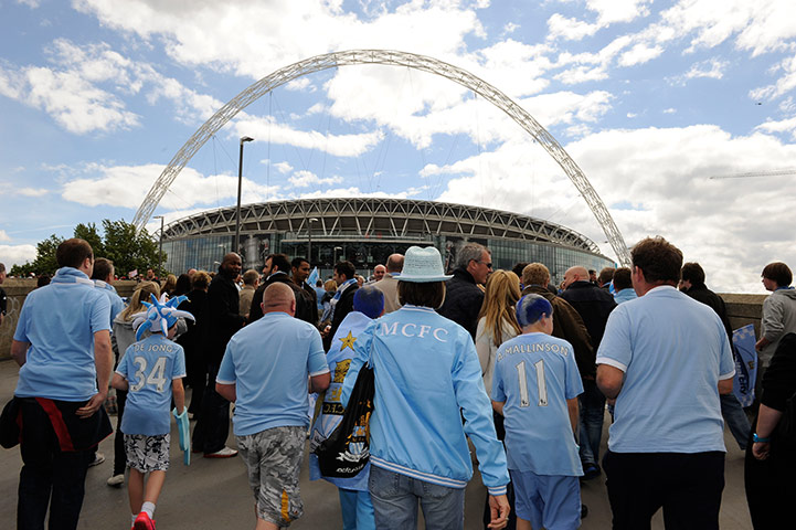 FA Cup Final City v Stoke: Manchester City fans on Wembley Way