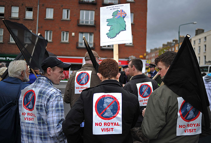 The Queen visits Ireland: Protestors gather in Dublin to demonstrate