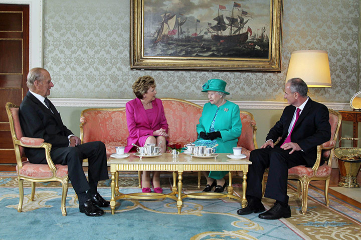 The Queen visits Ireland: Britain's Queen Elizabeth II enjoys tea with Ireland's president