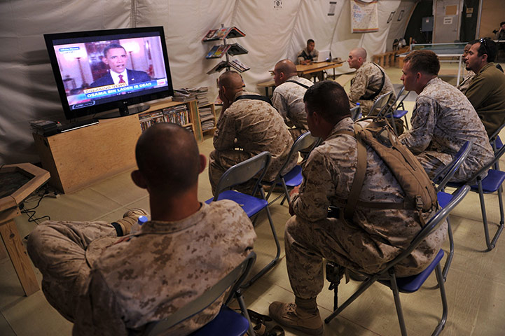 Bin Laden US reaction: US Marines watch news of Bin Laden's death