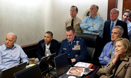osama bin laden. Barack Obama and his national security team watched progress of the Navy Seal mission against Osama bin Laden. Photograph: Pete Souza/AP