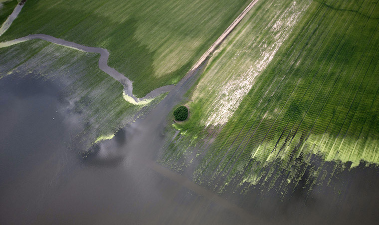 Mississippi floods: Yazoo River floods farms and homes near Yazoo City, Mississippi