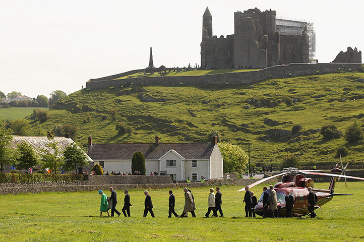 The Queen visits Ireland: Queen Elizabeth II arrives at the Rock of Cashel