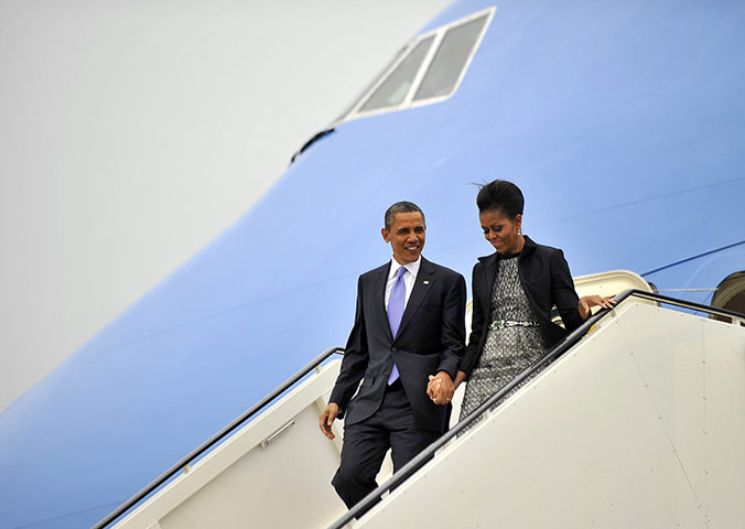 obama visits Ireland: President Barack and Michelle Obama disembark from Air Force One at Dublin 