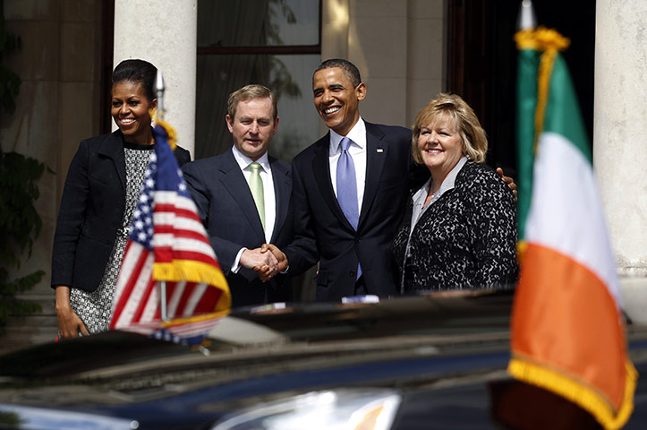 obama visits Ireland: Obama shakes hands with Taoiseach Enda Kenny at Farmleigh House in Dublin 