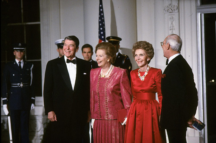 First ladies fashion: 1988: Ronald and Nancy Reagan with Margaret Thatcher