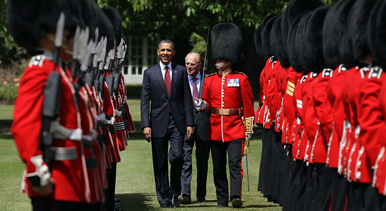 Obama visits UK: Barack Obama inspects the guard of honour with Prince Philip
