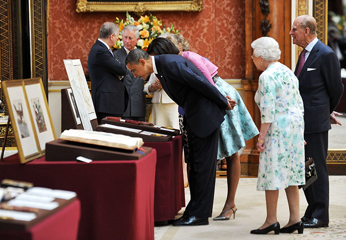 Obama visits UK: Barack and Michelle Obama visit an exhibition, Buckingham Palace