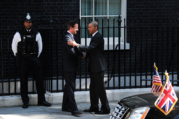 Obama UK visit: David Cameron greets Barack Obama as he arrives at 10 Downing Street