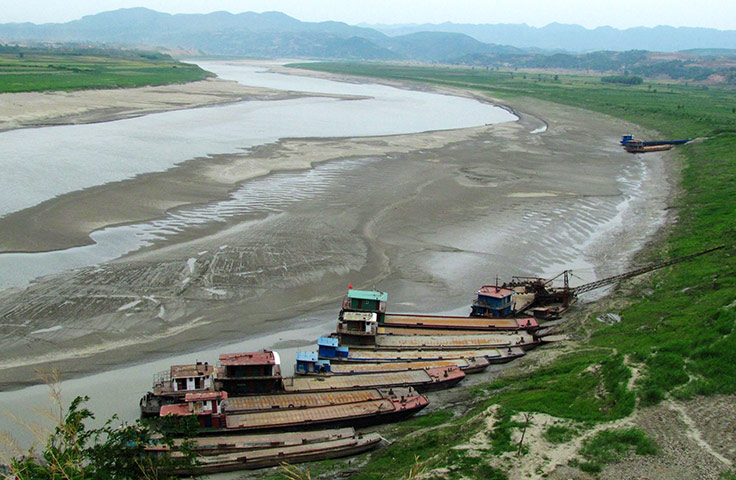 Drought in China: Severe drought at Hanjiang River in Yunxian County Hubei Province