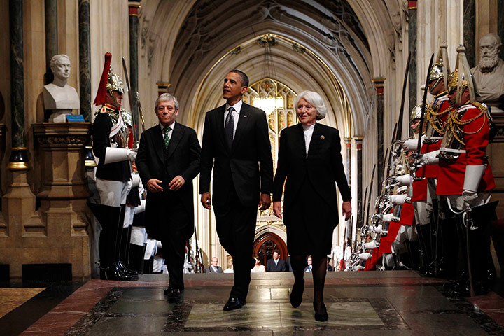 Obama UK visit update: Barack Obama with John Bercow and Helene Hayman