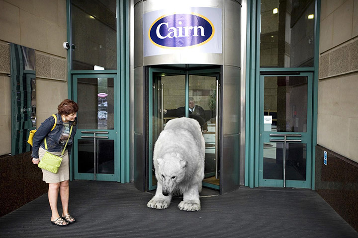 Week in Business: Life-sized polar bear Greenpeace protest at Cairn Energy
