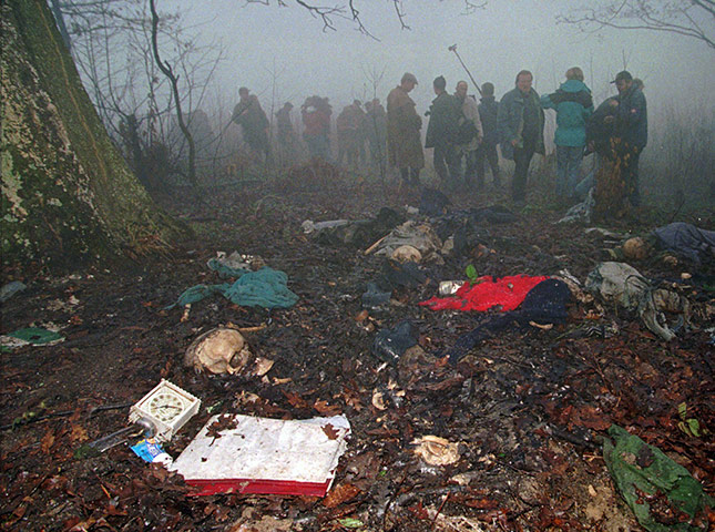 Ratko Mladic: Journalists inspect the site here four Muslim soldiers died in Srebrenica