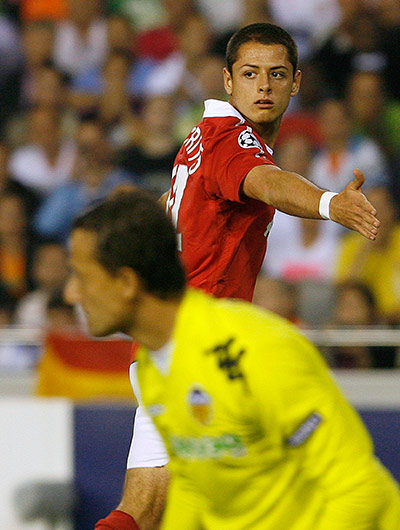 United's road to Wembley: Javier Hernandez celebrates after scoring the only goal against Valencia