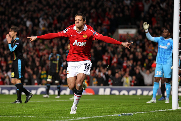 United's road to Wembley: Javier Hernandez celebrates after scoring the first in United's 2-1 victory