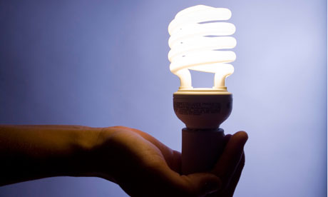 Hand holding a new Energy efficient Compact fluorescent lightbulb