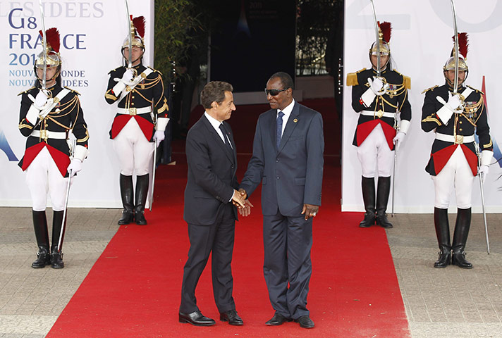 G8 Summit 2011: French President Nicolas Sarkozy, greets Guinea's President Alpha Conde