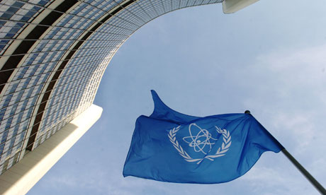 IAEA flag flatters in the wind in front