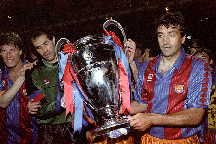 Wembley European Finals: Michael Laudrup, Andoni Zubizarreta, and Juan Antonio Goicoechea celebrate