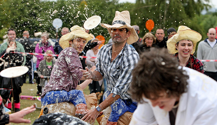 Custard Pie Champs: Competitors take part in the World Custard Pie Championships 