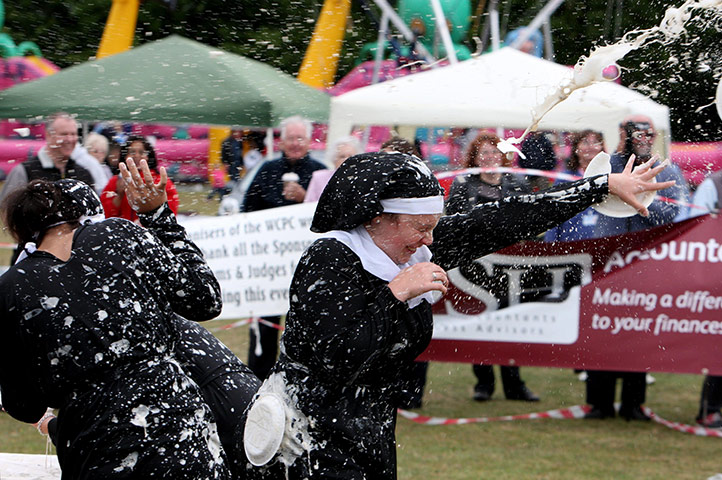 Custard Pie Champs: Competitor Lauren Schroder takes part 