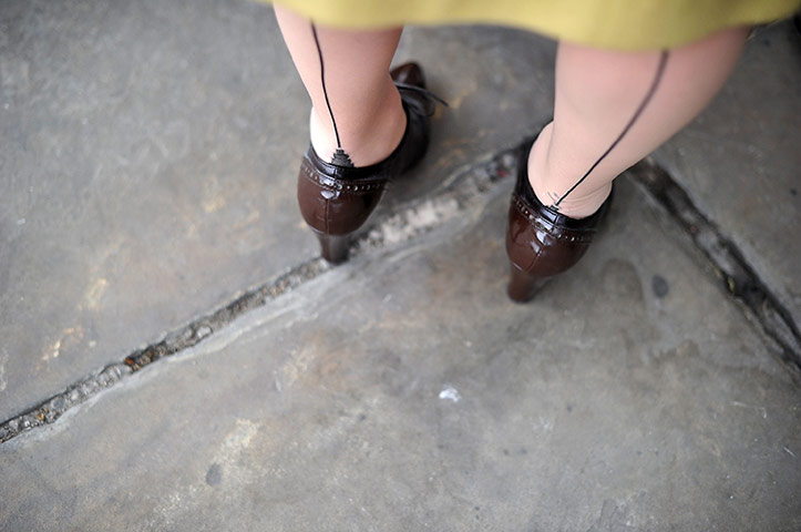 1940s re-enactment: An enthusiast waits on the platform 