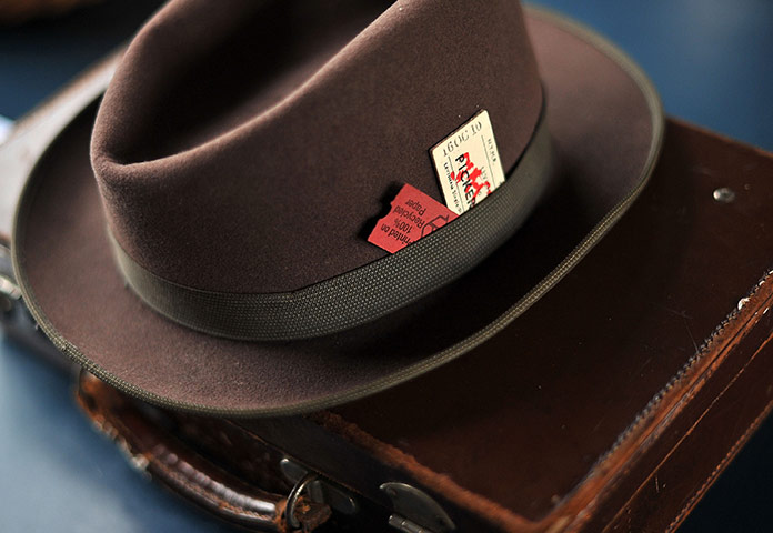 1940s re-enactment: A hat and briefcase lie on a table