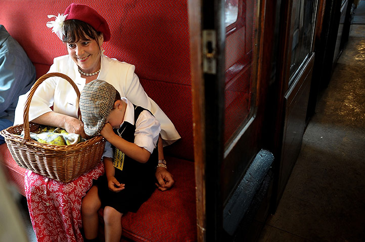 1940s re-enactment: A boy in costume as an evacuee