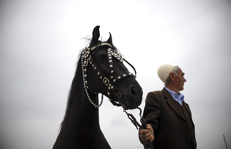 24 hours in pictures: A Kosovo Albanian men at the Best Horse competition
