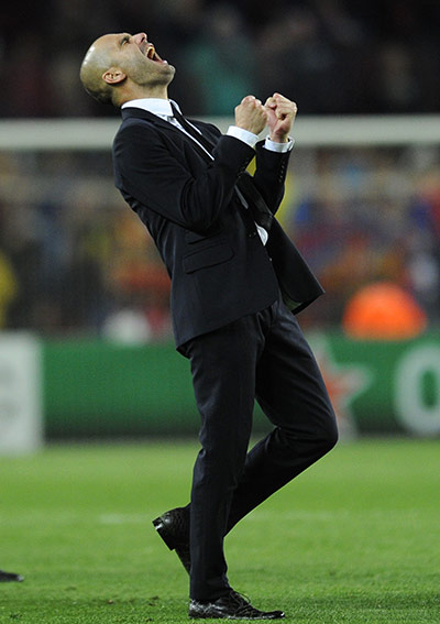 Barcelona v Real Madrid: Pep Guardiola celebrates victory against Real Madrid