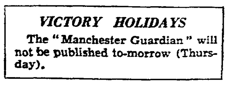 Guardian at 190 years: The Guardian 190th anniversary, Victory Holidays