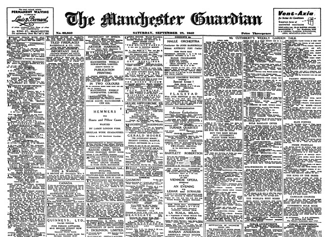 Guardian at 190 years: The Guardian 190th anniversary, Front page 1952