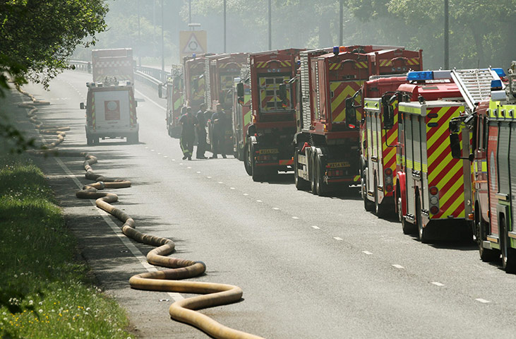 Wild fires: Fire engines lined up near Crowthorne, Berkshire