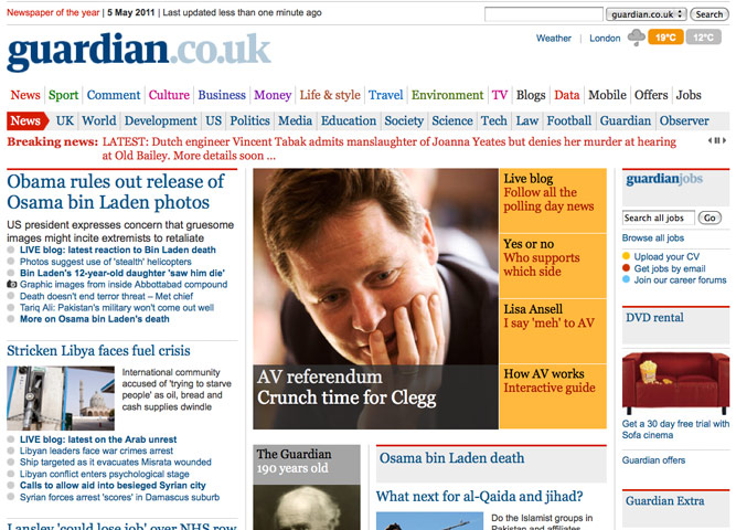 Guardian at 190 years: Guardian Unlimited front page